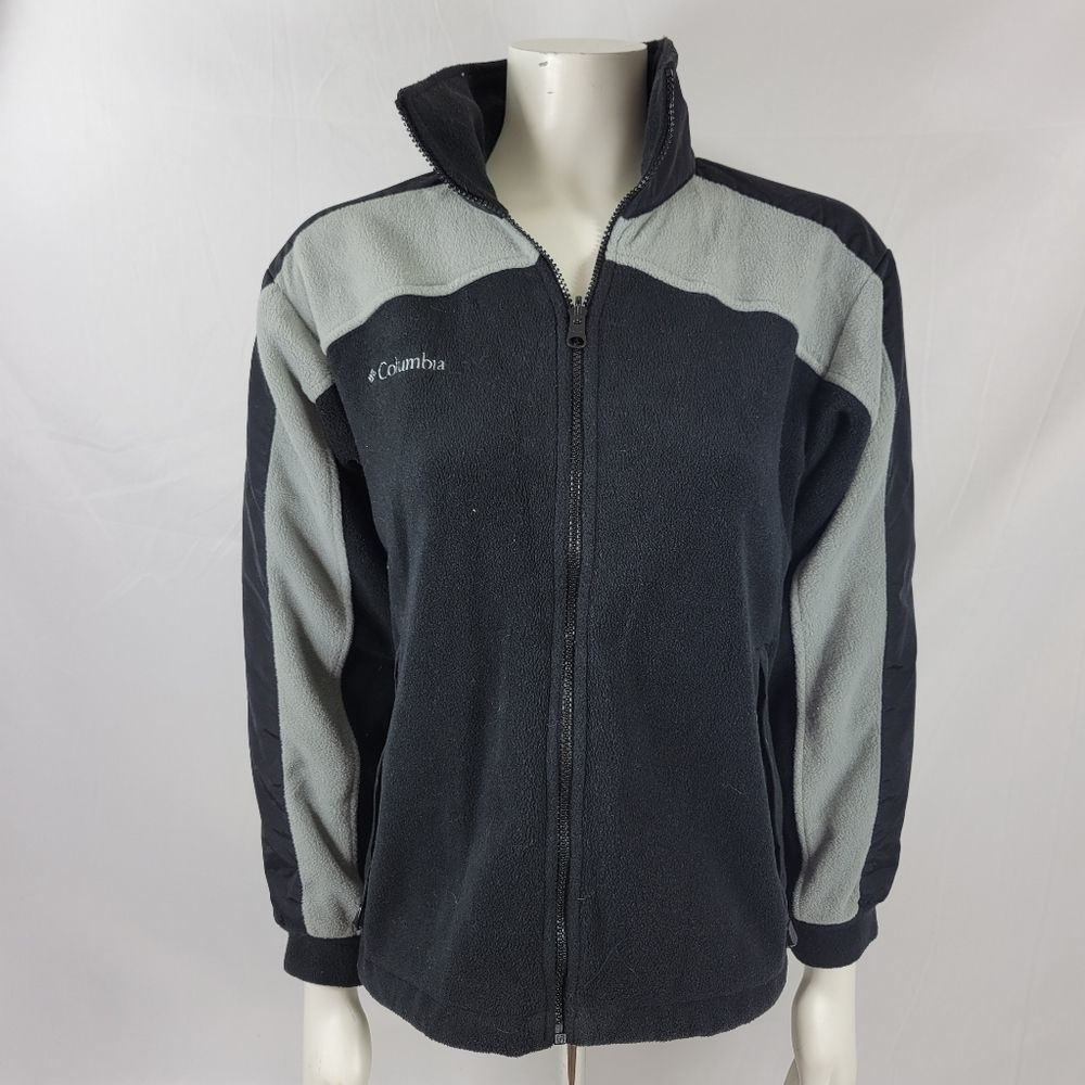 Columbia Women's Size Small Full Zip gray black Fuzzy Fleece Jacket Zip pockets